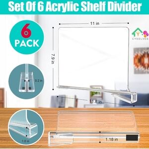 Clear Acrylic Shelf Dividers - Set of 6